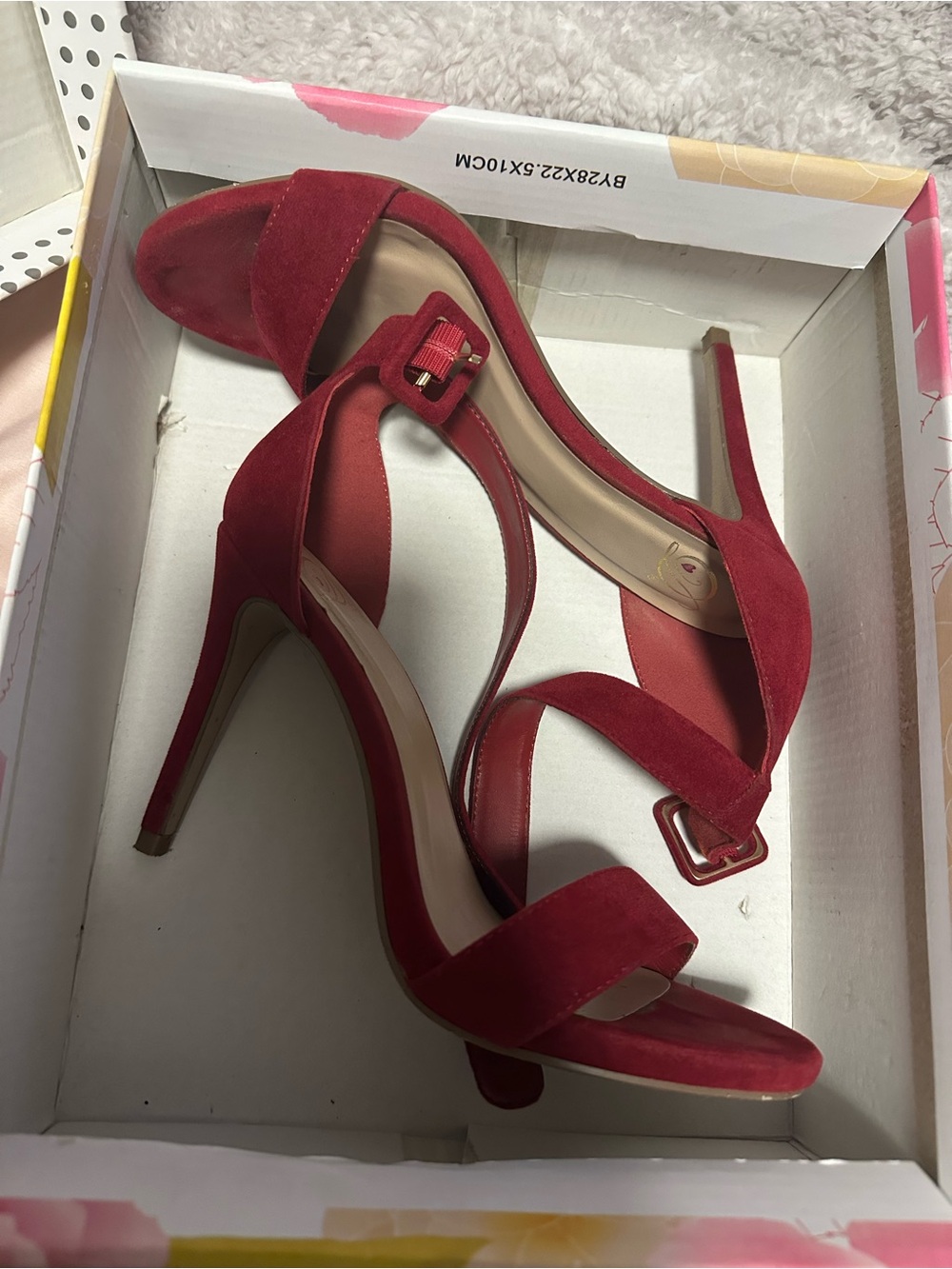 Red Suede Open-Toe Stiletto Sandals - Women